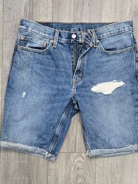 Levi’s 511 Slim Cut-Off Denim Shorts Men’s W34 Distressed Blue Jean Jorts Frayed
